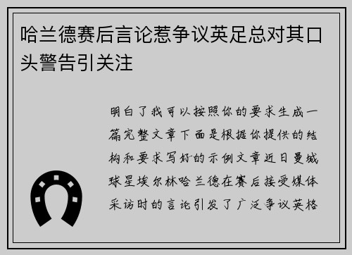 哈兰德赛后言论惹争议英足总对其口头警告引关注